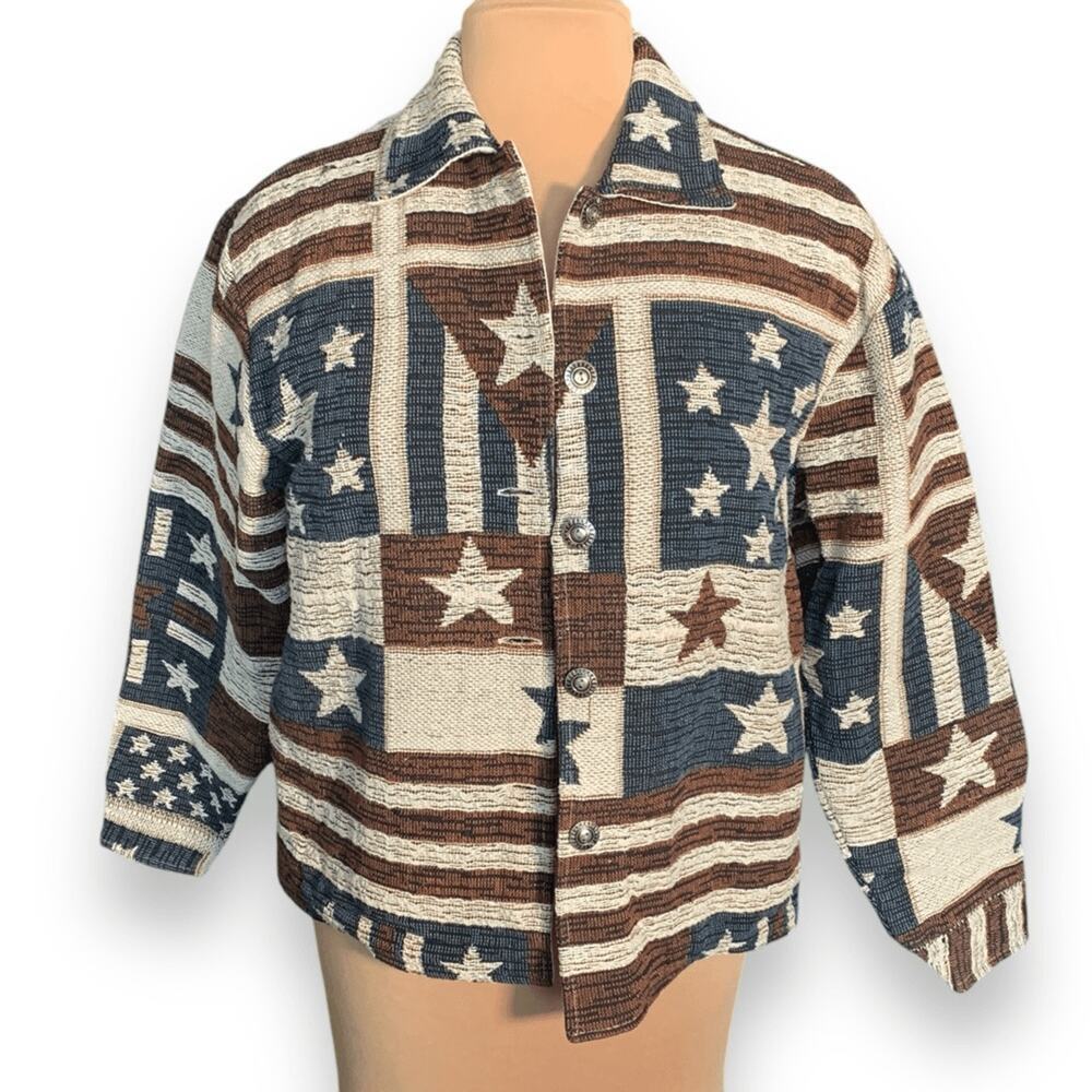 Vintage Star-Spangled Bomber Jacket - Blue, Brown, Cream - Picture 3 of 11